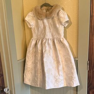 Janie and Jack gold and cream brocade fur collar dress